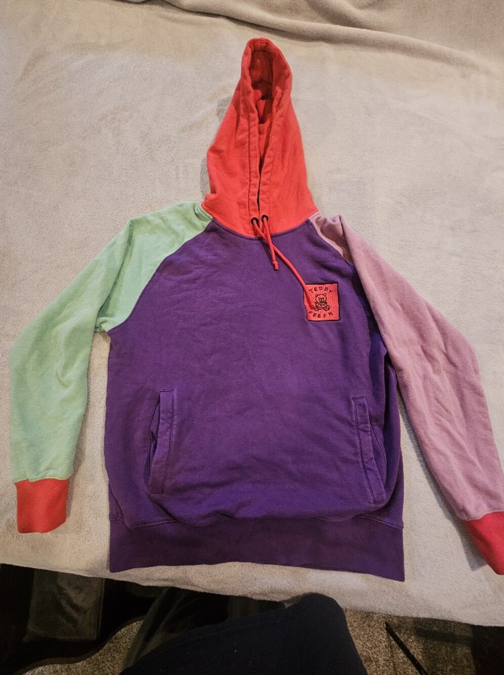Teddy Fresh Colorblock Pullover Hoodie Purple Red Mint Pink Mens Size Medium